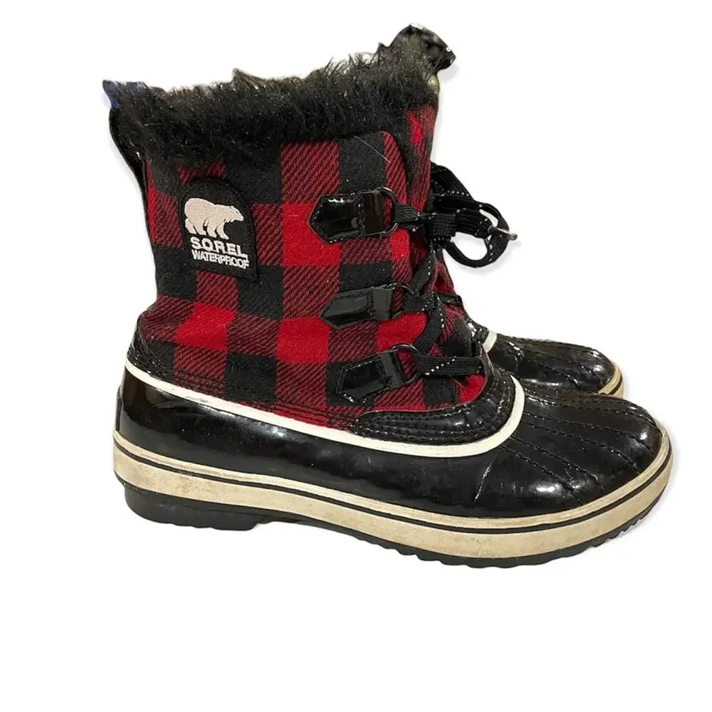 Sorel Out N About Red Buffalo Plaid Winter Rain Mud Duck Boots Size 9
